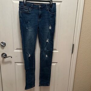 Joe's Jeans Deep Blue Distressed Skinny Jeans Waist flat 15”, Length 30”